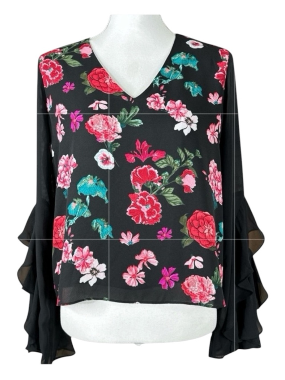 VINCE CAMUTO Floral Blouse, V-Neck, Size XS.